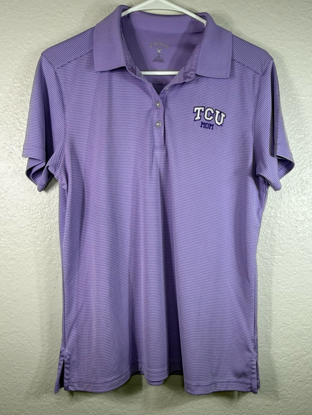 Women’s TCU Mom Callaway Stripped Polo &‎ Horned Frogs Vneck Tshirt Size Medium